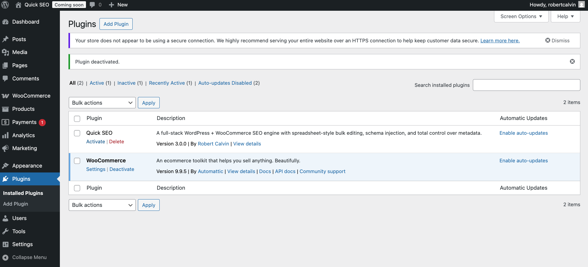Activating Quick SEO plugin screenshot