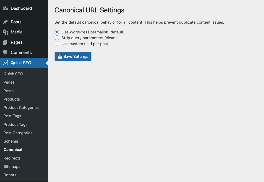 Configuring Canonical URLs Screenshots