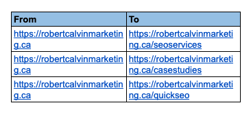 Quick SEO Internal Link Map Output CSV Screenshot