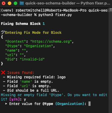 Quick SEO Schema Builder Fixer Function Screenshot