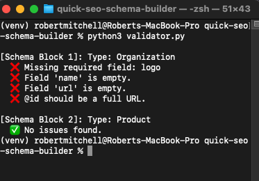 Quick SEO Schema Builder Validator Function Screenshot