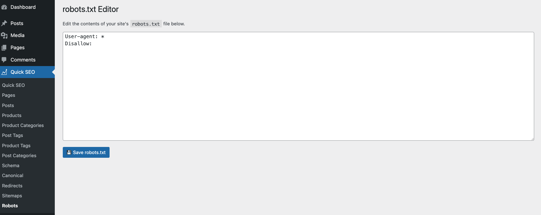Editing Robots.txt Screenshot