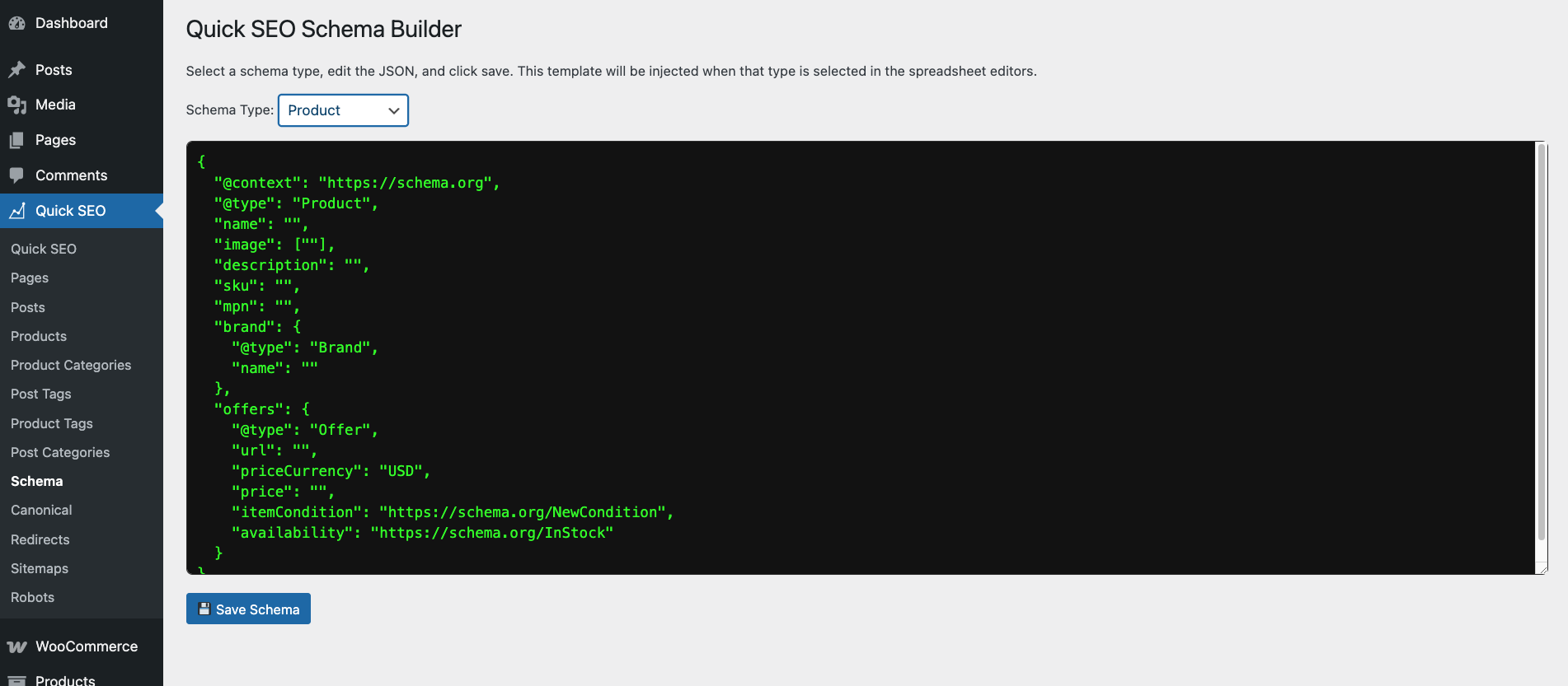 Schema Template Builder Screenshot