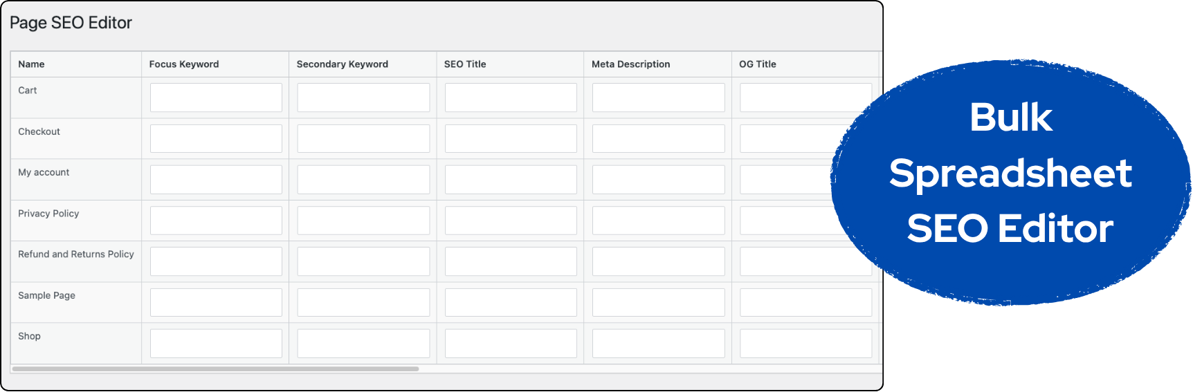 Spreadsheet Style Bulk SEO Editor Screenshot